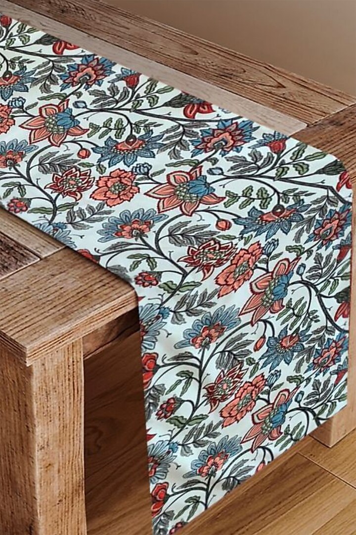 Multi-Colored Poly Duck & Silk Dupion Floral Printed Table Runner by Tasseled Home
