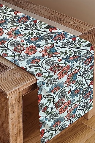 Multi-Colored Poly Duck & Silk Dupion Floral Printed Table Runner by Tasseled Home