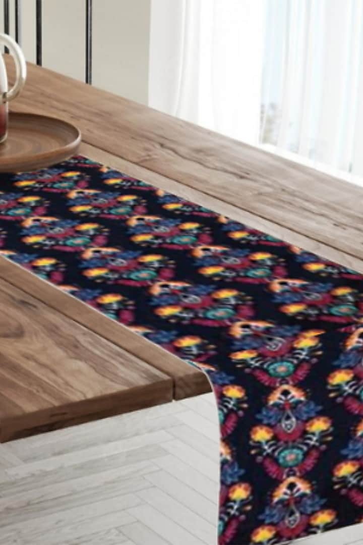 Black Cotton & Silk Dupion Abstract Printed Table Runner by Tasseled Home at Pernia's Pop Up Shop