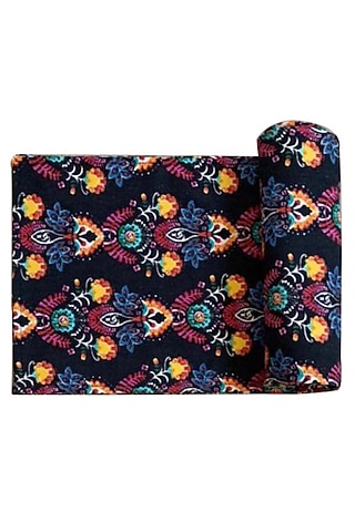 Black Cotton & Silk Dupion Abstract Printed Table Runner by Tasseled Home