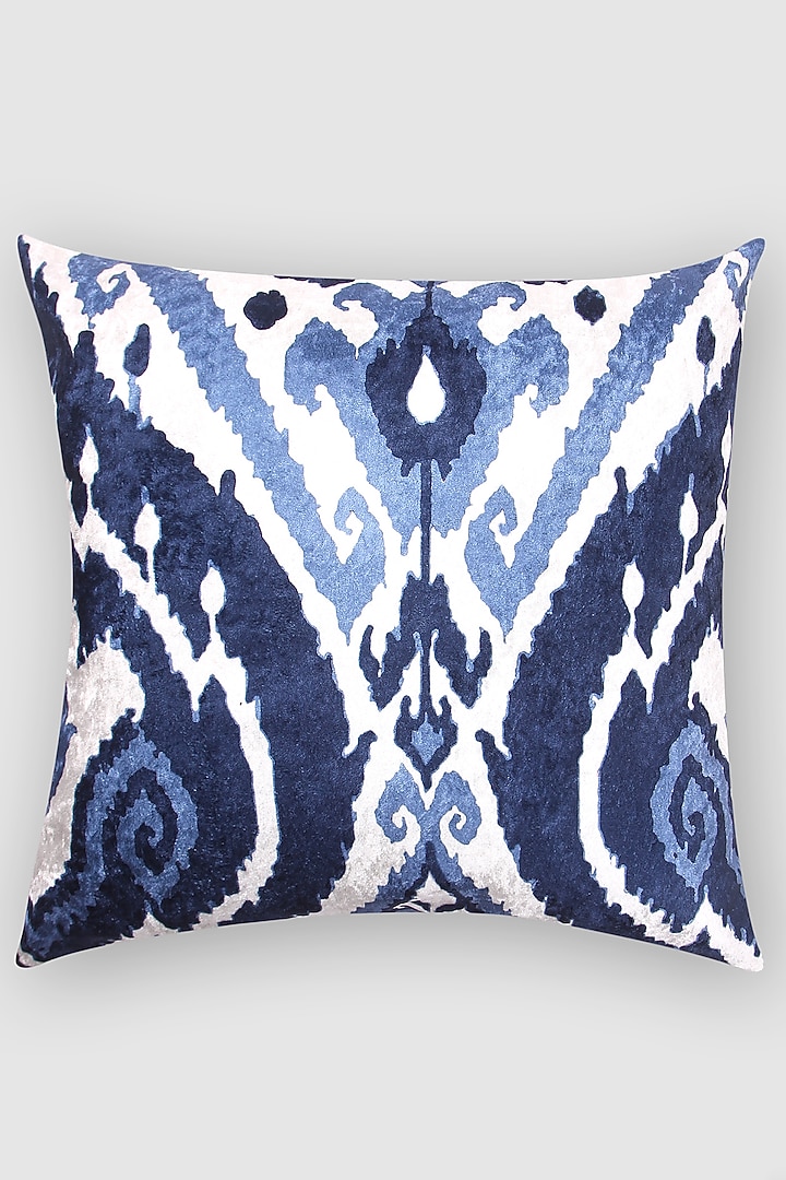 Blue Crushed Velvet & Faux Silk Printed Cushion Cover (Set of 2) by Tasseled Home at Pernia's Pop Up Shop