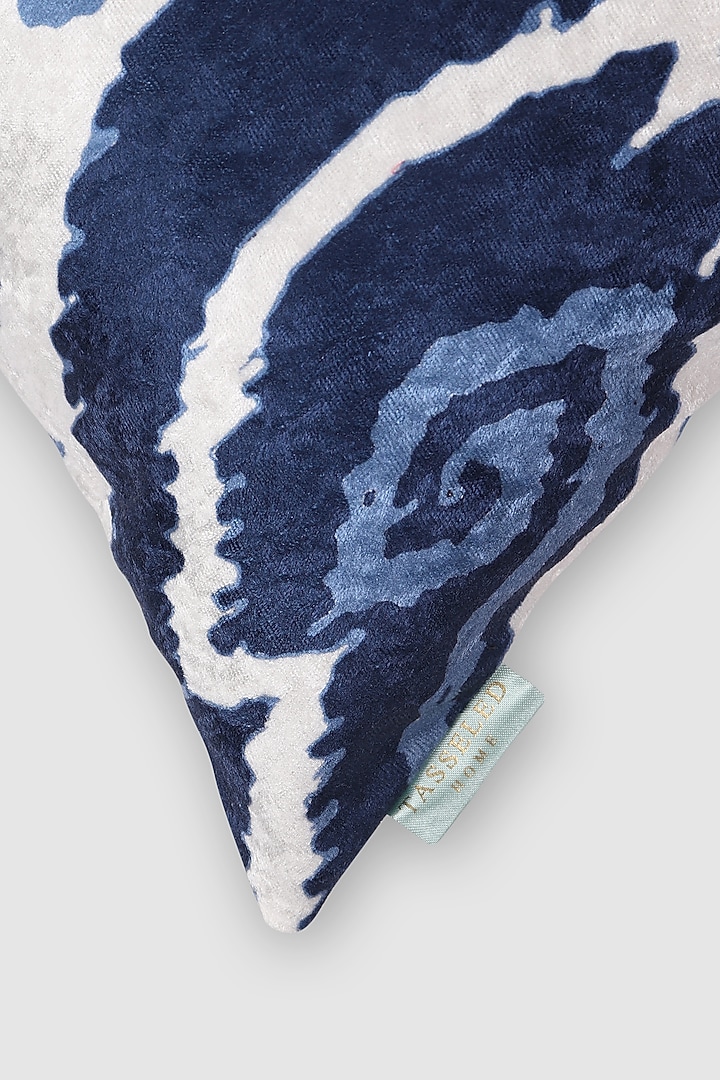 Blue Crushed Velvet & Faux Silk Printed Cushion Cover (Set of 2) by Tasseled Home at Pernia's Pop Up Shop