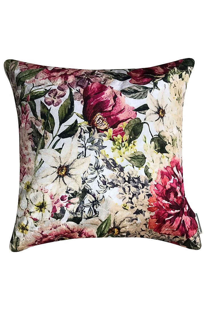 Multi-Colored Crushed Velvet & Faux Silk Floral Printed Cushion Cover (Set of 2) by Tasseled Home at Pernia's Pop Up Shop