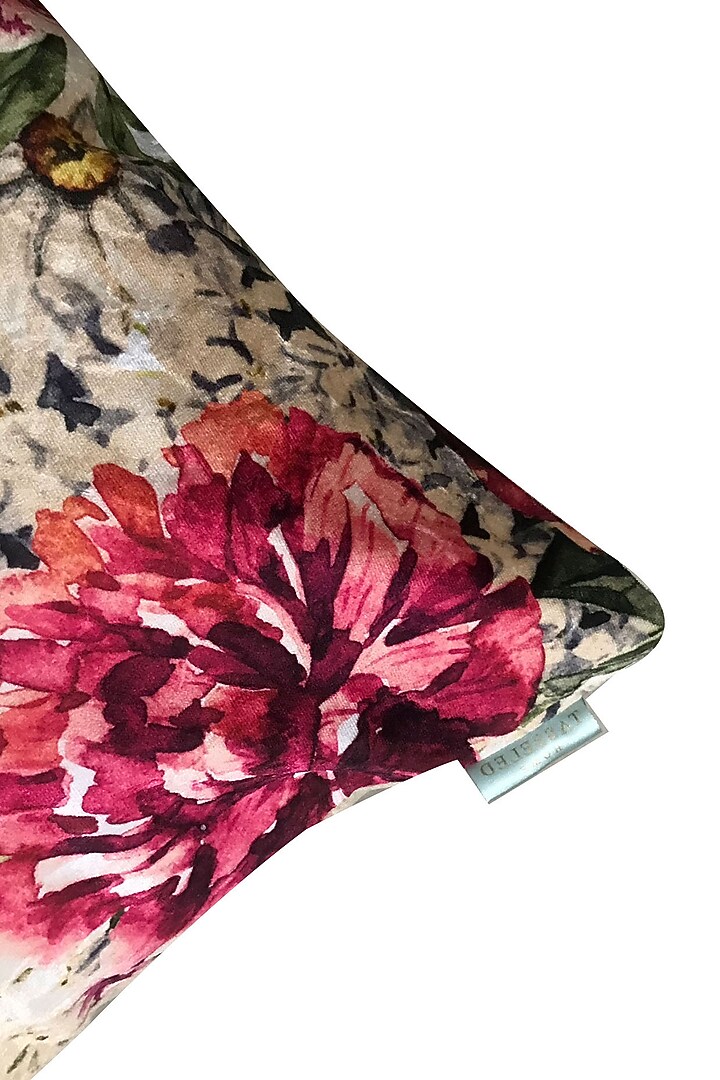 Multi-Colored Crushed Velvet & Faux Silk Floral Printed Cushion Cover (Set of 2) by Tasseled Home at Pernia's Pop Up Shop
