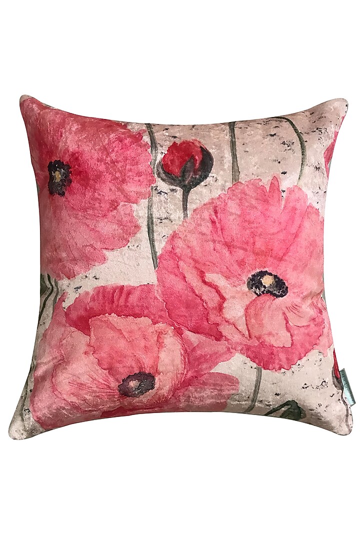 Pink Crushed Velvet & Faux Silk Floral Printed Cushion Cover (Set of 2) by Tasseled Home at Pernia's Pop Up Shop
