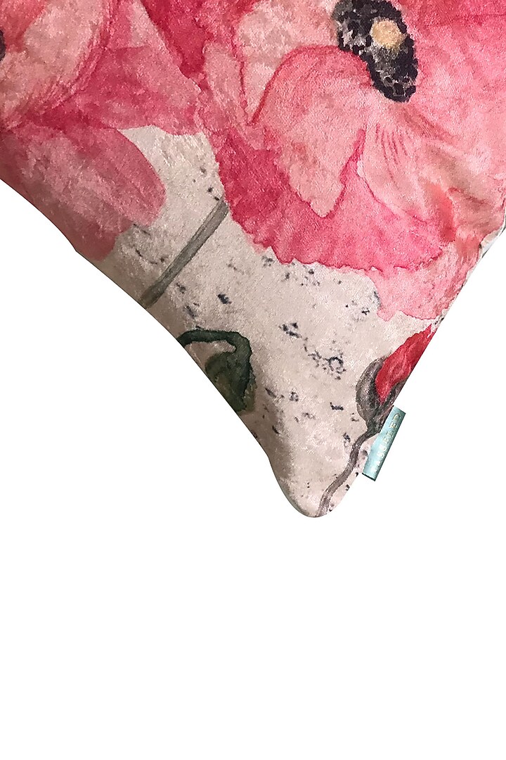 Pink Crushed Velvet & Faux Silk Floral Printed Cushion Cover (Set of 2) by Tasseled Home at Pernia's Pop Up Shop