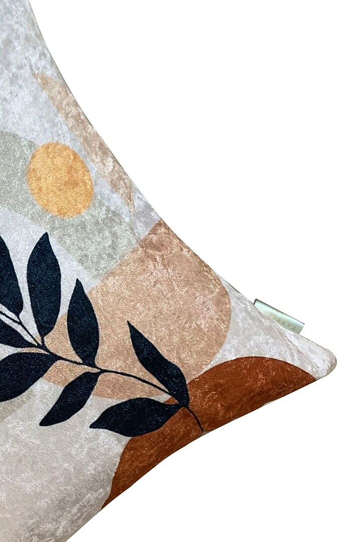 Beige Crushed Velvet & Faux Silk Abstract Printed Cushion Cover (Set of 2) by Tasseled Home at Pernia's Pop Up Shop