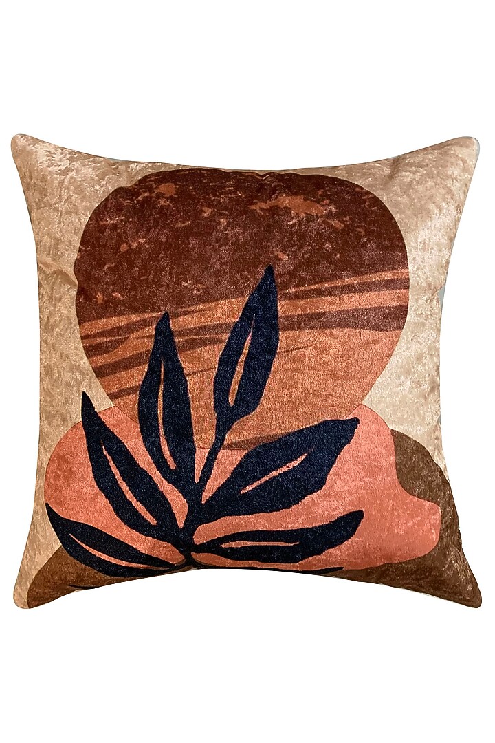 Beige Crushed Velvet & Faux Silk Abstract Printed Cushion Cover (Set of 2) by Tasseled Home at Pernia's Pop Up Shop