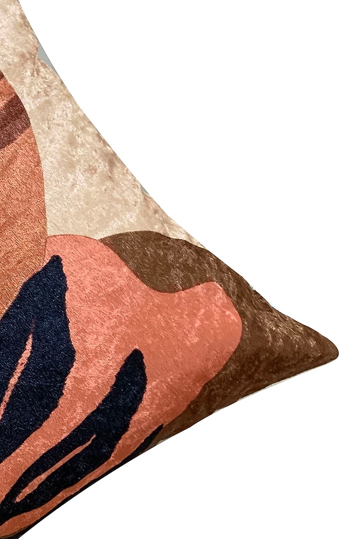 Beige Crushed Velvet & Faux Silk Abstract Printed Cushion Cover (Set of 2) by Tasseled Home at Pernia's Pop Up Shop