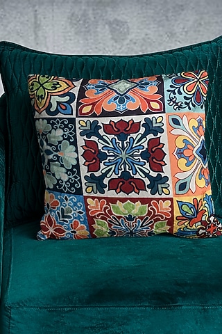 Multi-Colored Crushed Velvet & Faux Silk Geometric Printed Cushion Cover (Set of 2) by Tasseled Home