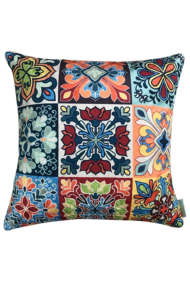 Multi-Colored Crushed Velvet & Faux Silk Geometric Printed Cushion Cover (Set of 2) by Tasseled Home at Pernia's Pop Up Shop
