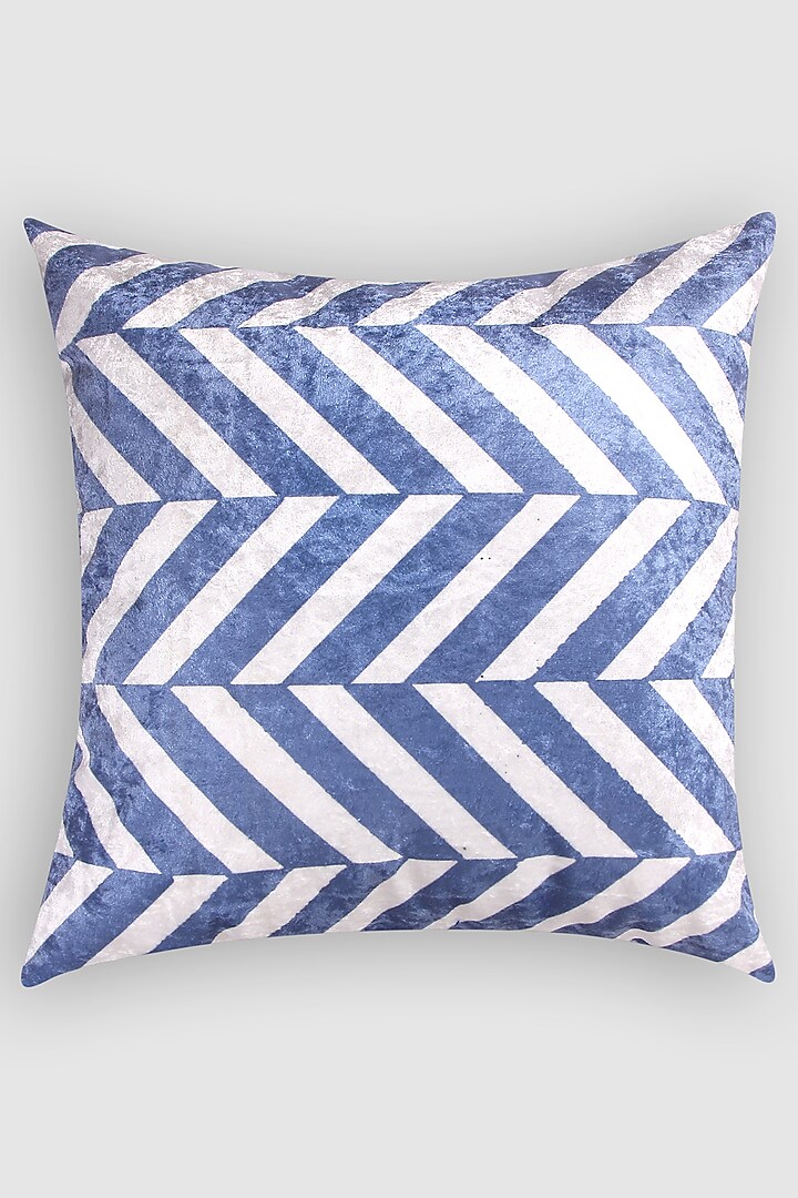 Blue Crushed Velvet & Faux Silk Geometric Printed Cushion Cover (Set of 2) by Tasseled Home at Pernia's Pop Up Shop