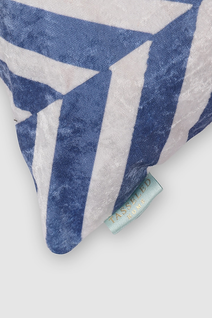 Blue Crushed Velvet & Faux Silk Geometric Printed Cushion Cover (Set of 2) by Tasseled Home at Pernia's Pop Up Shop