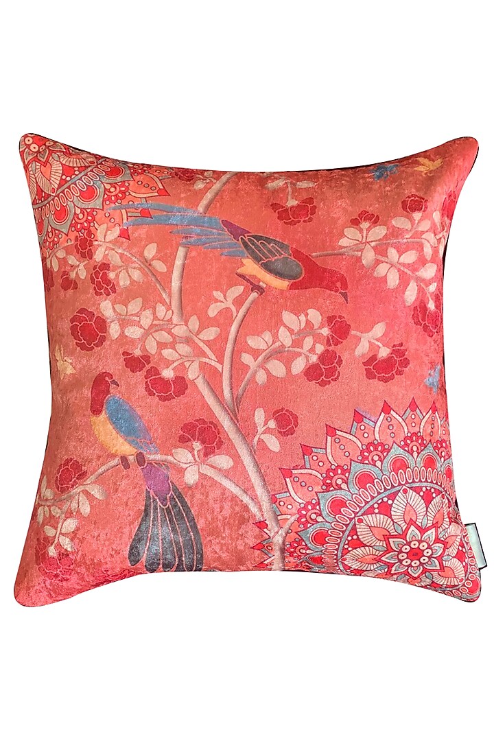 Pink Crushed Velvet & Faux Silk Floral Printed Cushion Cover (Set of 2) by Tasseled Home at Pernia's Pop Up Shop