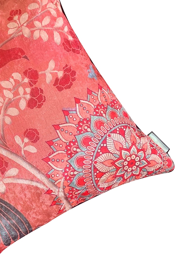 Pink Crushed Velvet & Faux Silk Floral Printed Cushion Cover (Set of 2) by Tasseled Home at Pernia's Pop Up Shop