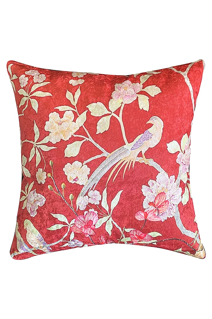 Pink Crushed Velvet & Faux Silk Floral Printed Cushion Cover (Set of 2) by Tasseled Home at Pernia's Pop Up Shop
