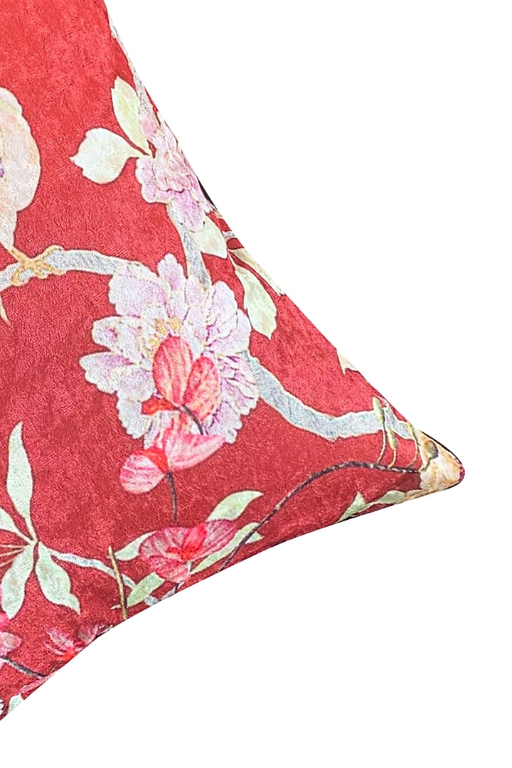 Pink Crushed Velvet & Faux Silk Floral Printed Cushion Cover (Set of 2) by Tasseled Home at Pernia's Pop Up Shop
