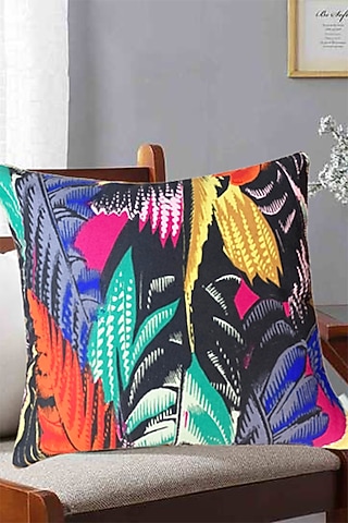 Black Crushed Velvet & Faux Silk Abstract Printed Cushion Cover (Set of 5) by Tasseled Home