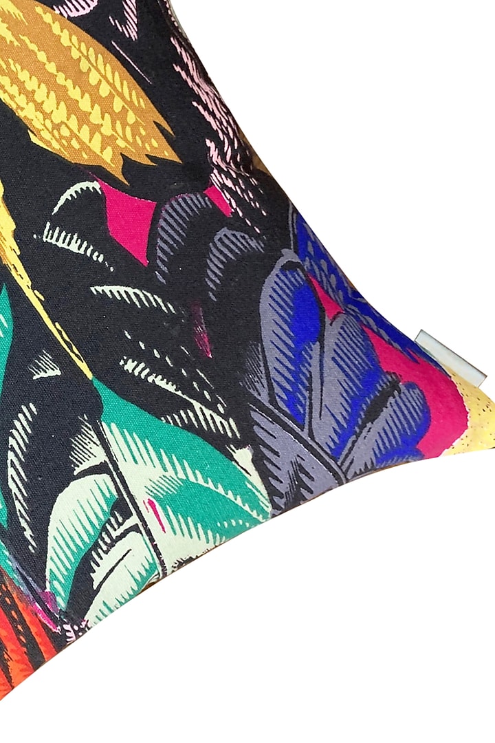 Black Crushed Velvet & Faux Silk Abstract Printed Cushion Cover (Set of 5) by Tasseled Home at Pernia's Pop Up Shop