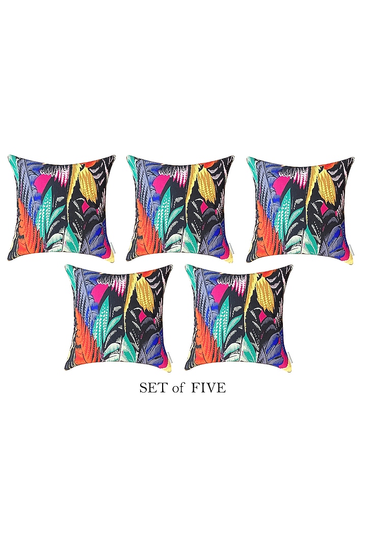 Black Crushed Velvet & Faux Silk Abstract Printed Cushion Cover (Set of 5) by Tasseled Home at Pernia's Pop Up Shop