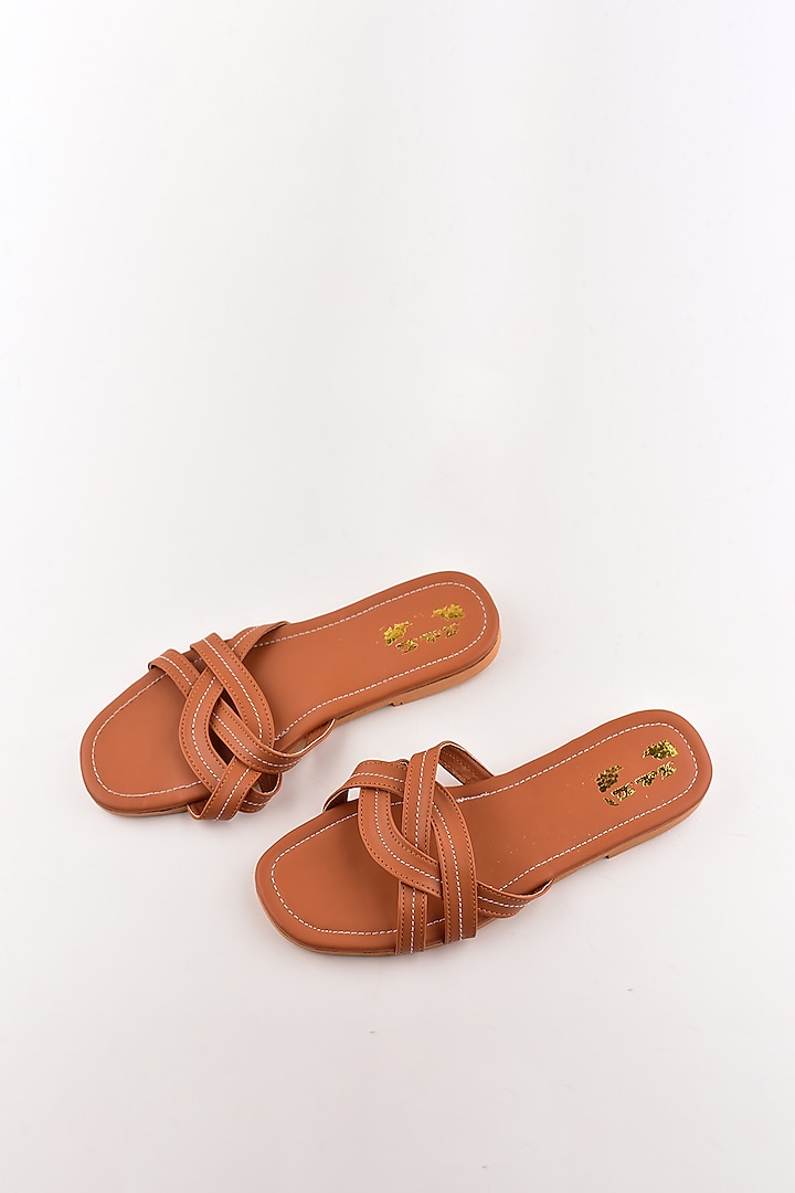 Tan Brown Criss Cross Sandals by The Shoe Tales