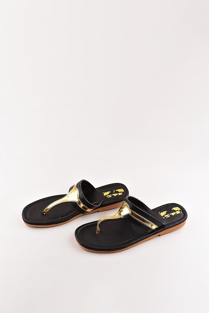 Black & Gold Faux Leather Flats by The Shoe Tales