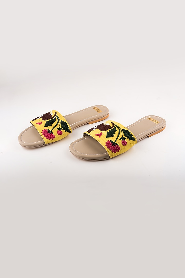 Yellow Cat Embroidered Slip Ons  by The Shoe Tales at Pernia's Pop Up Shop