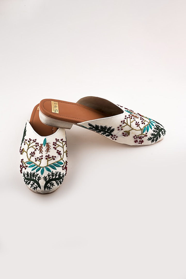 Off White Forest Embroidered Mules Design by The Shoe Tales at Pernia's ...