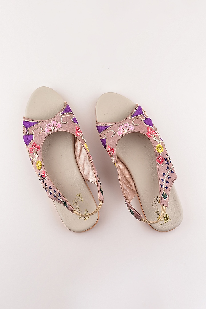 Blush Pink Embroidered Peep Toe Flats Design by The Shoe Tales at ...