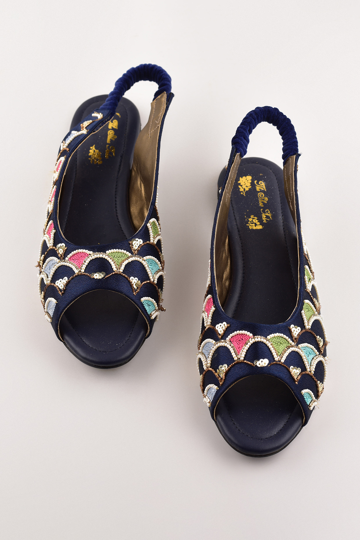 navy blue open toe wedges