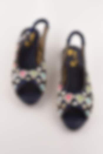 Navy Blue Scallop Embroidered Peep Toe Wedges by The Shoe Tales at Pernia's Pop Up Shop