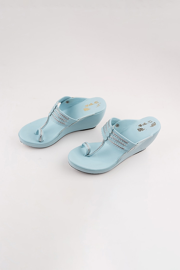 Ice Blue Kolhapuri Wedges by The Shoe Tales at Pernia's Pop Up Shop