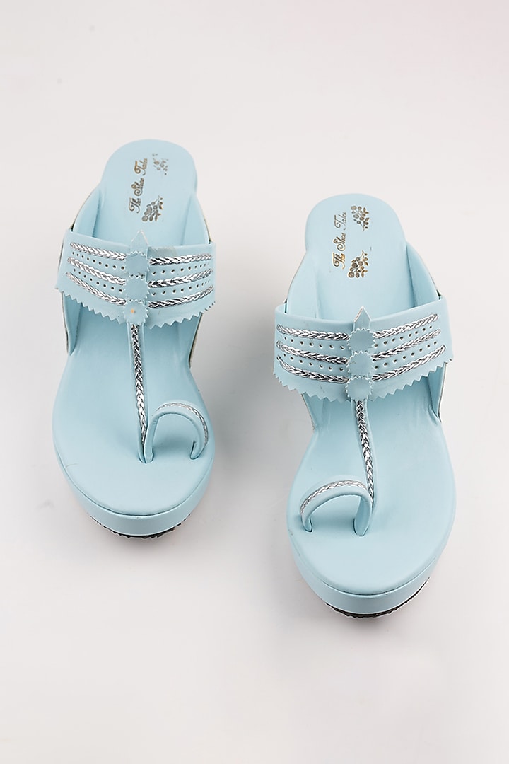 Ice Blue Kolhapuri Wedges by The Shoe Tales at Pernia's Pop Up Shop