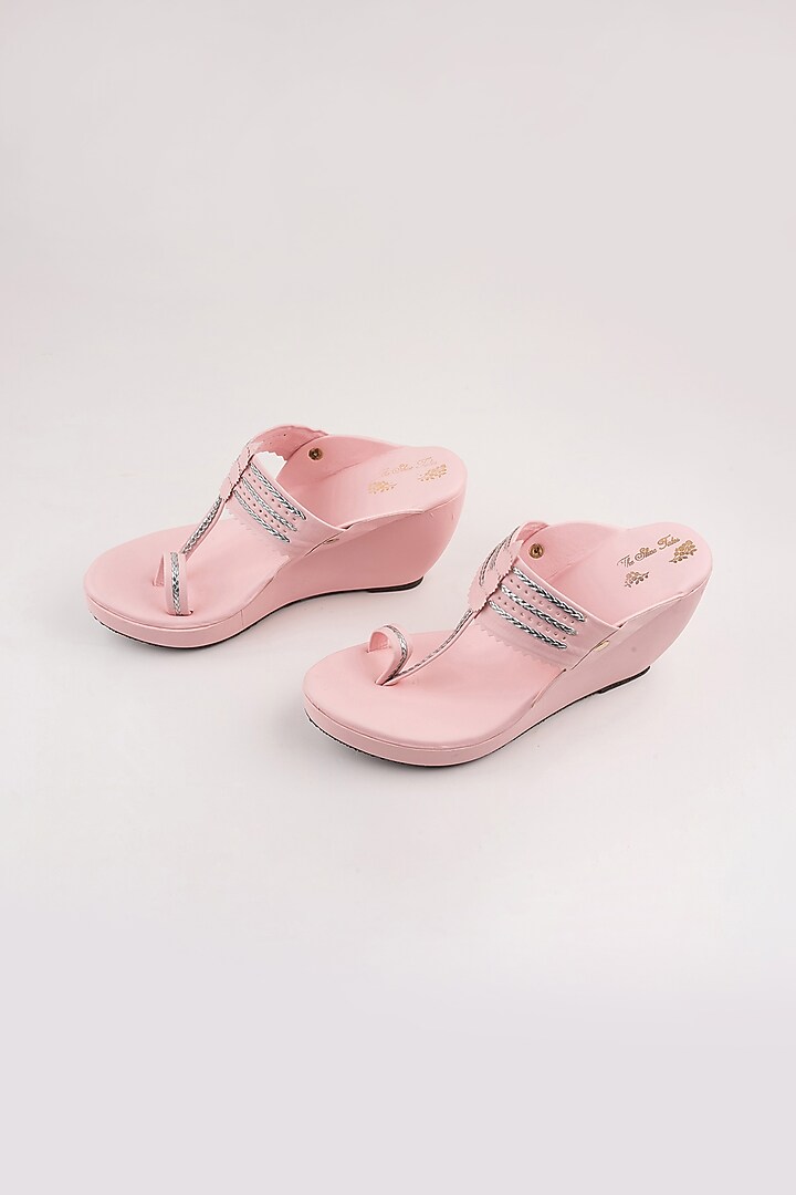 Blush Pink Kolhapuri Wedges by The Shoe Tales at Pernia's Pop Up Shop