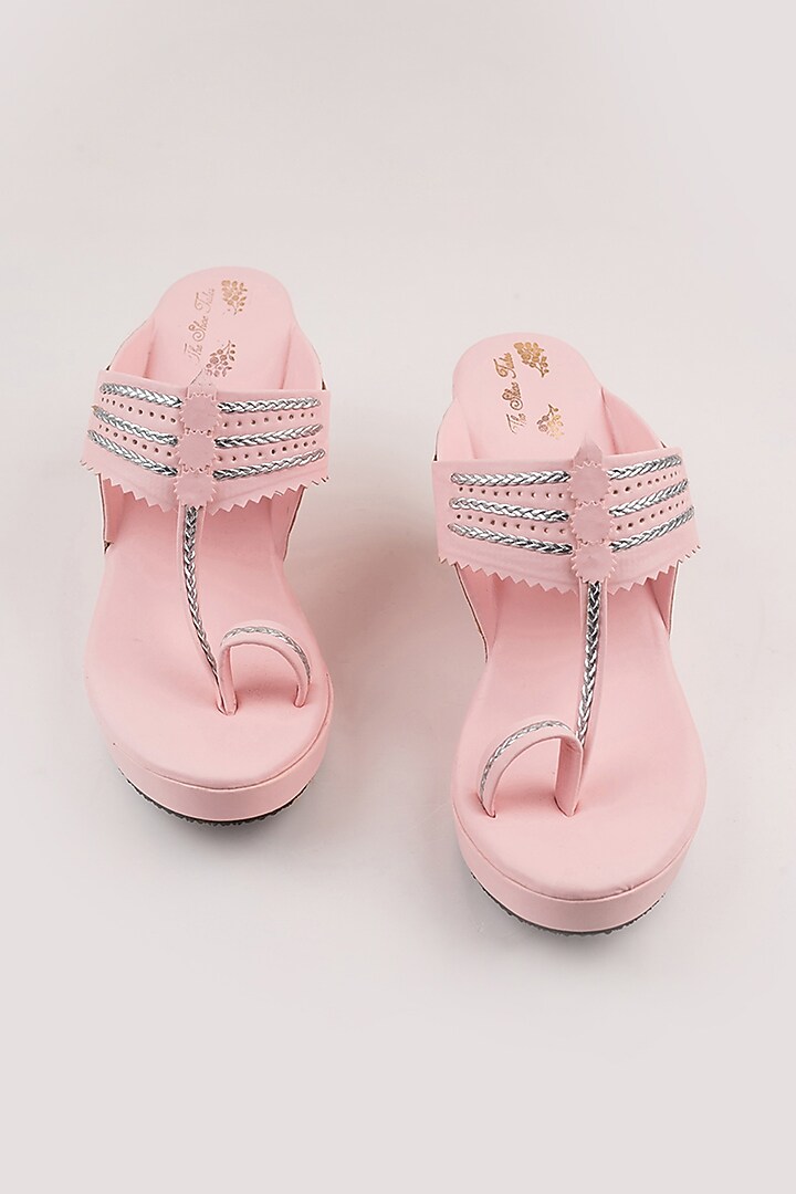 Blush Pink Kolhapuri Wedges by The Shoe Tales at Pernia's Pop Up Shop