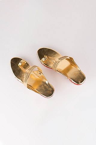 Red Embroidered Kolhapuri Wedges by The Shoe Tales