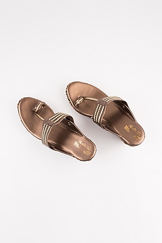 Black Embroidered Kolhapuri Wedges by The Shoe Tales