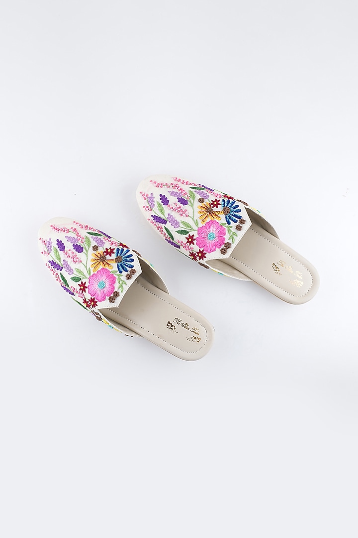 Off White Floral Mules by The Shoe Tales at Pernia's Pop Up Shop
