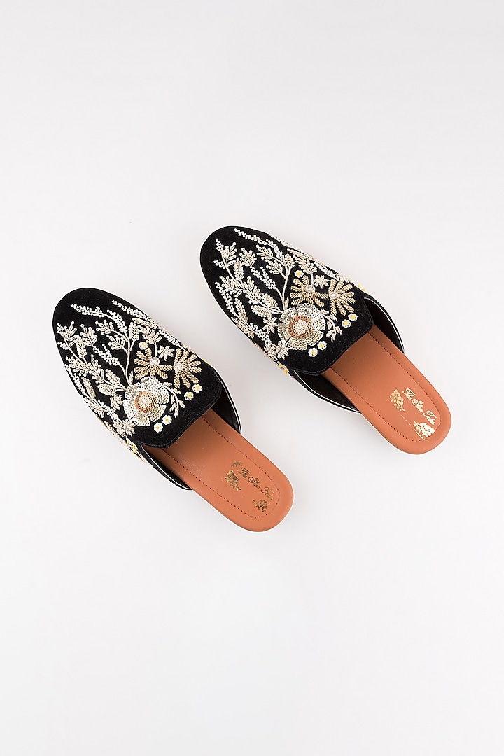 Black Zardosi Floral Mules by The Shoe Tales