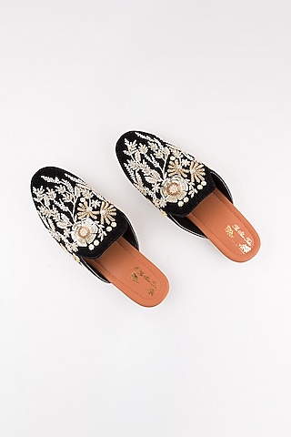 Black Zardosi Floral Mules by The Shoe Tales