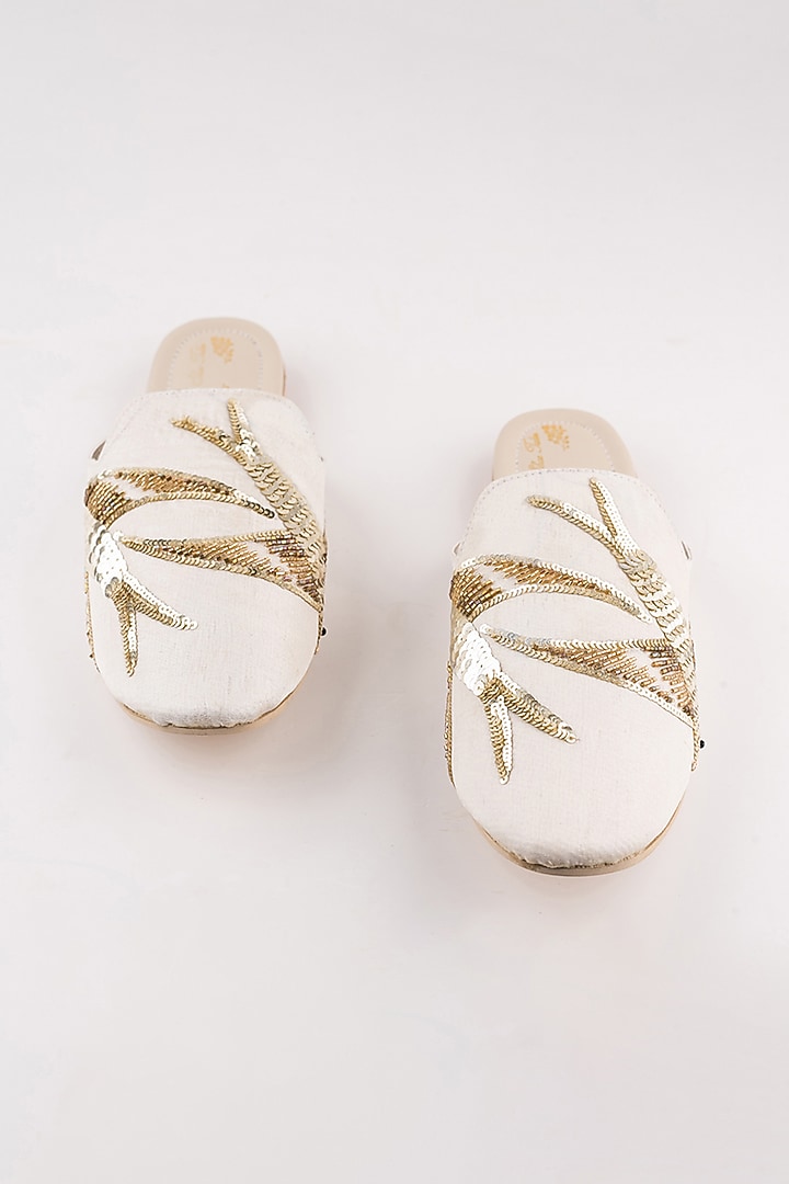 Off White Embroidered Mules by The Shoe Tales at Pernia's Pop Up Shop