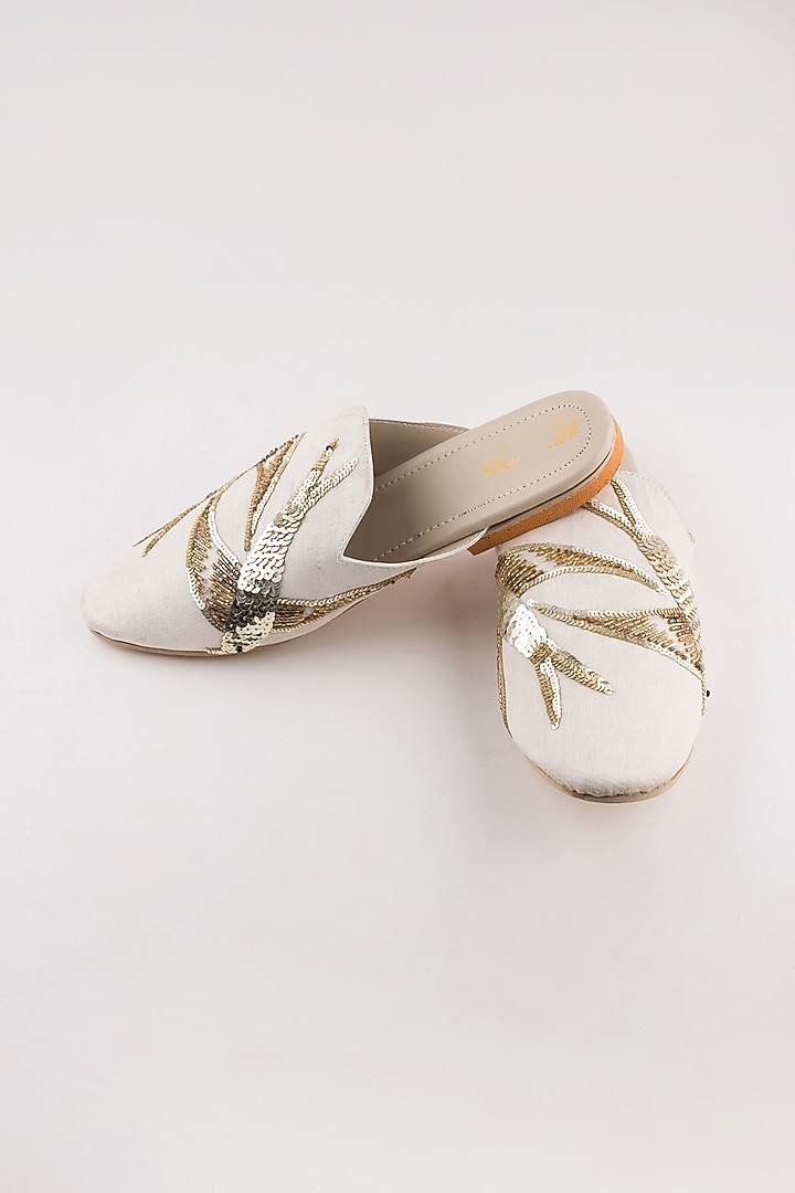 Off White Embroidered Mules by The Shoe Tales at Pernia's Pop Up Shop