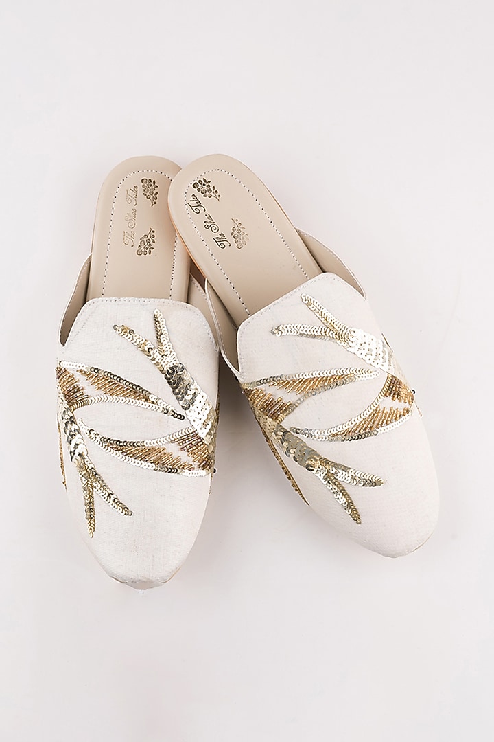 Off White Embroidered Mules by The Shoe Tales at Pernia's Pop Up Shop