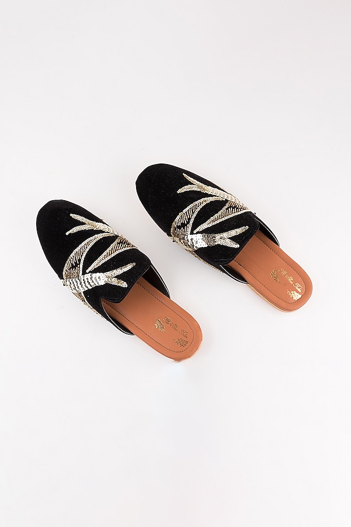 Black Bird Embroidered Mules by The Shoe Tales
