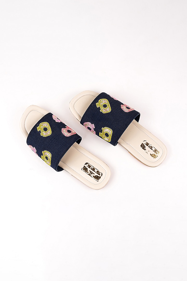 Navy Blue Camera Embroidered Slip Ons by The Shoe Tales
