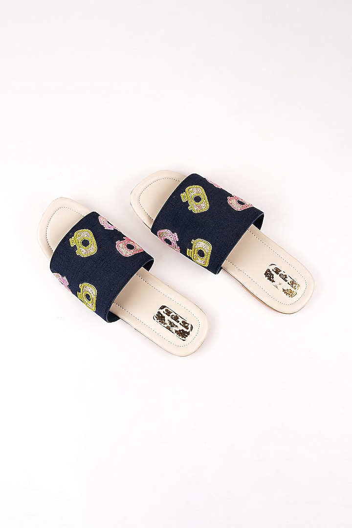 Navy Blue Camera Embroidered Slip Ons by The Shoe Tales at Pernia's Pop Up Shop