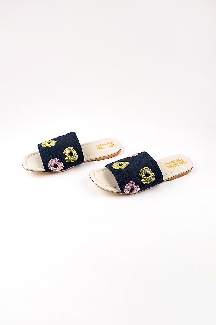 Navy Blue Camera Embroidered Slip Ons by The Shoe Tales at Pernia's Pop Up Shop