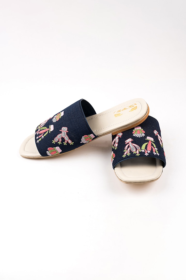 Navy Blue Cactus Embroidered Slip Ons by The Shoe Tales at Pernia's Pop Up Shop
