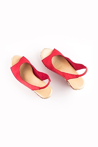 Red Floral Peep-Toe Wedges by The Shoe Tales