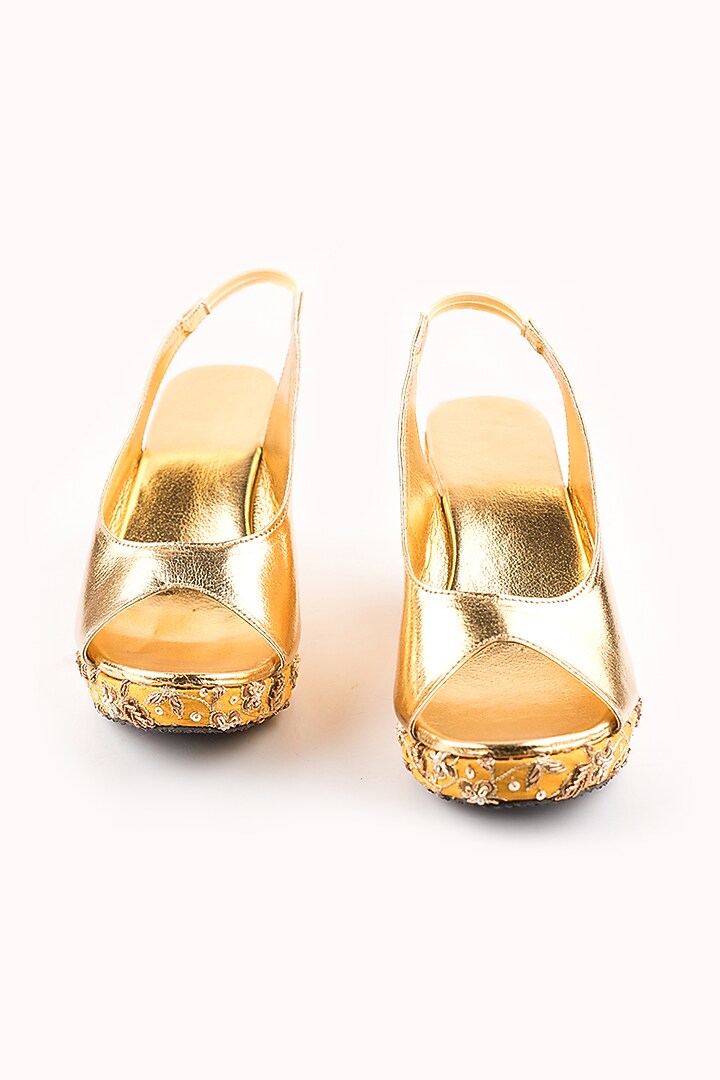 Yellow Floral Peep-Toe Wedges by The Shoe Tales at Pernia's Pop Up Shop